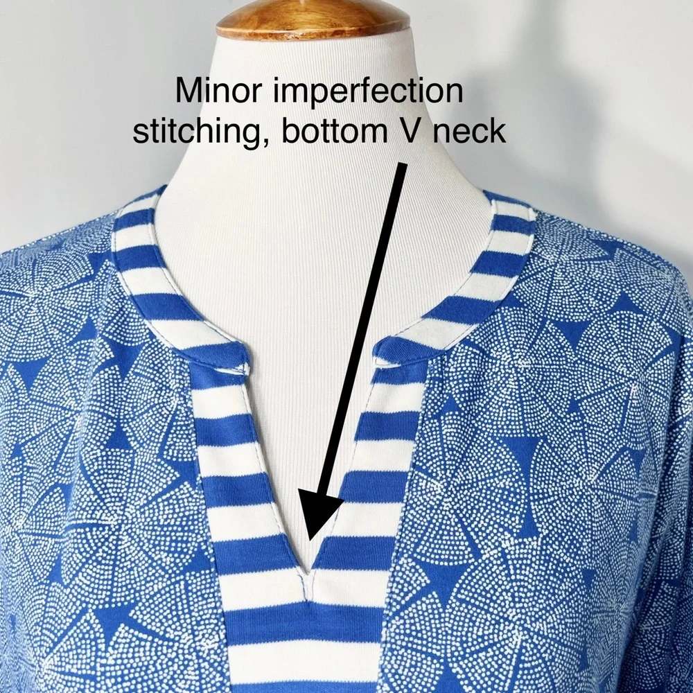 SOLD-NWT Talbots Geometric Striped Blue White V Neck 3/4 Sleeve Pullover Tee - Picture 9 of 9